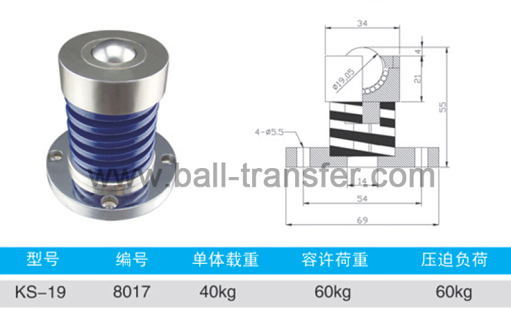 KS-19 Outer Spring Shock Absorb Hevi-Load Ball Transfer Units